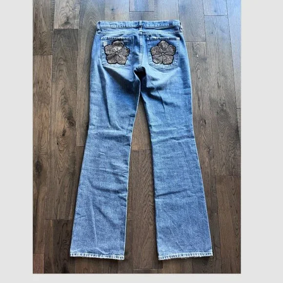 7 For All Mankind Maribel Bootcut Jeans Size 28 Beaded Floral Embellished Denim - Picture 6 of 10